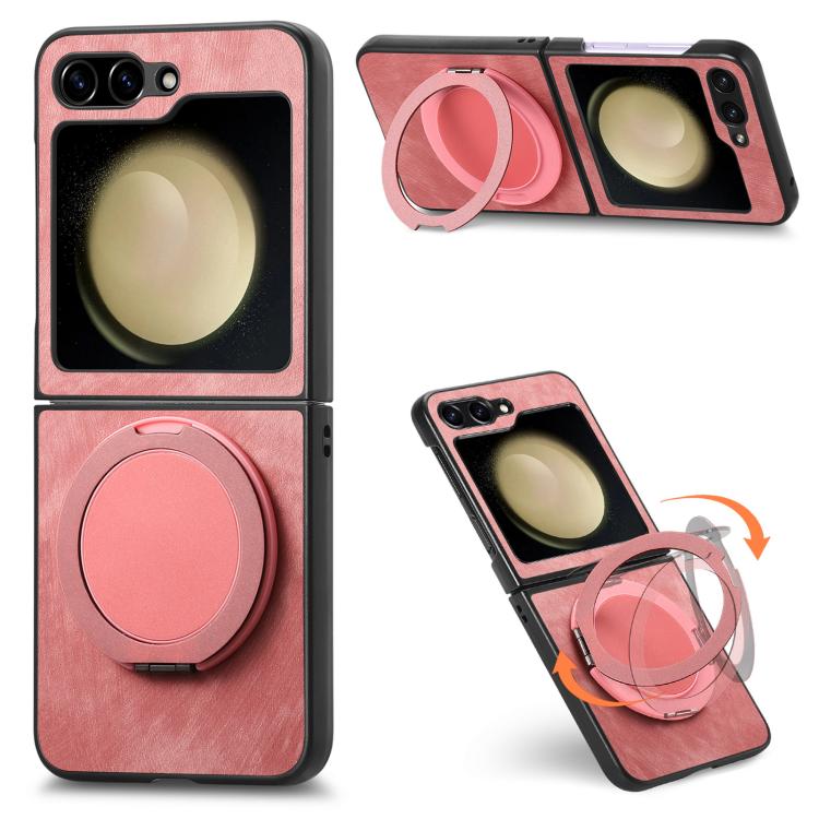 Retro Leather Rotation Round Holder Phone Case, For Galaxy Z Flip8 5G, For Galaxy Z Flip7 5G, For Galaxy Z Flip6 5G, For Galaxy Z Flip5 5G