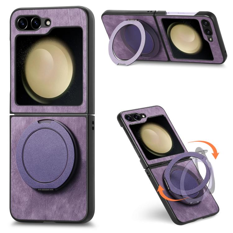 Retro Leather Rotation Round Holder Phone Case, For Galaxy Z Flip8 5G, For Galaxy Z Flip7 5G, For Galaxy Z Flip6 5G, For Galaxy Z Flip5 5G