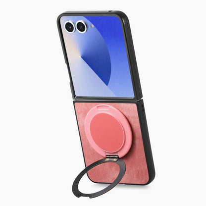 Retro Leather Rotation Round Holder Phone Case, For Galaxy Z Flip8 5G, For Galaxy Z Flip7 5G, For Galaxy Z Flip6 5G, For Galaxy Z Flip5 5G