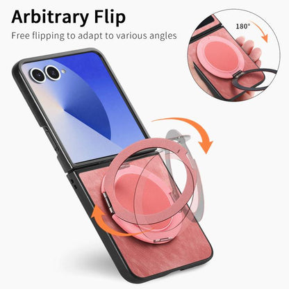 Retro Leather Rotation Round Holder Phone Case, For Galaxy Z Flip8 5G, For Galaxy Z Flip7 5G, For Galaxy Z Flip6 5G, For Galaxy Z Flip5 5G