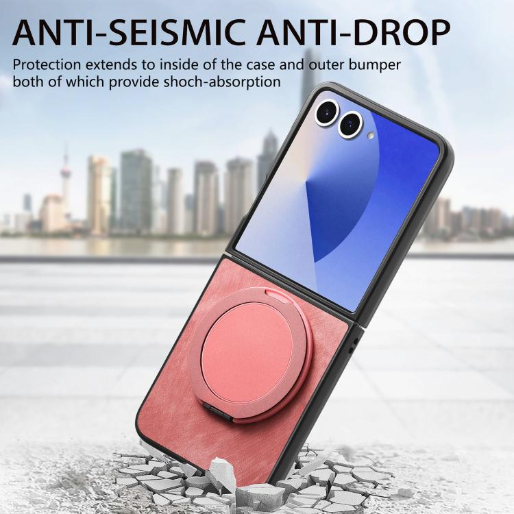 Retro Leather Rotation Round Holder Phone Case, For Galaxy Z Flip8 5G, For Galaxy Z Flip7 5G, For Galaxy Z Flip6 5G, For Galaxy Z Flip5 5G