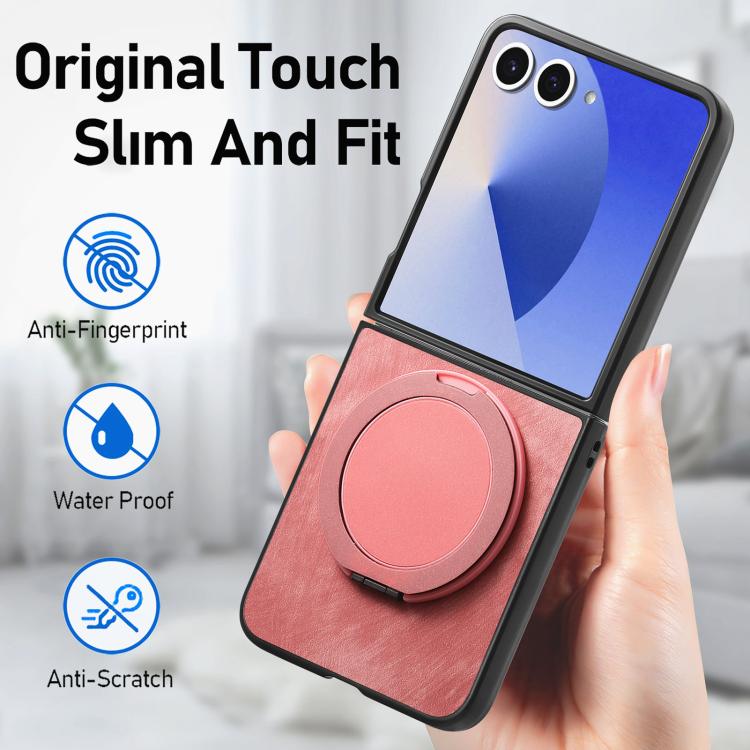 Retro Leather Rotation Round Holder Phone Case, For Galaxy Z Flip8 5G, For Galaxy Z Flip7 5G, For Galaxy Z Flip6 5G, For Galaxy Z Flip5 5G