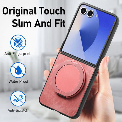 Retro Leather Rotation Round Holder Phone Case, For Galaxy Z Flip8 5G, For Galaxy Z Flip7 5G, For Galaxy Z Flip6 5G, For Galaxy Z Flip5 5G