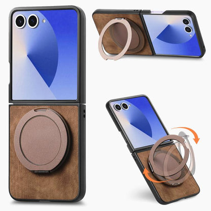 Retro Leather Rotation Round Holder Phone Case, For Galaxy Z Flip8 5G, For Galaxy Z Flip7 5G, For Galaxy Z Flip6 5G, For Galaxy Z Flip5 5G