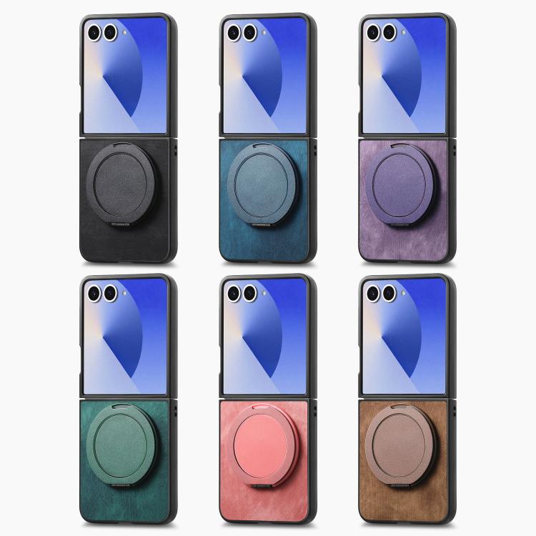 Retro Leather Rotation Round Holder Phone Case, For Galaxy Z Flip8 5G, For Galaxy Z Flip7 5G, For Galaxy Z Flip6 5G, For Galaxy Z Flip5 5G