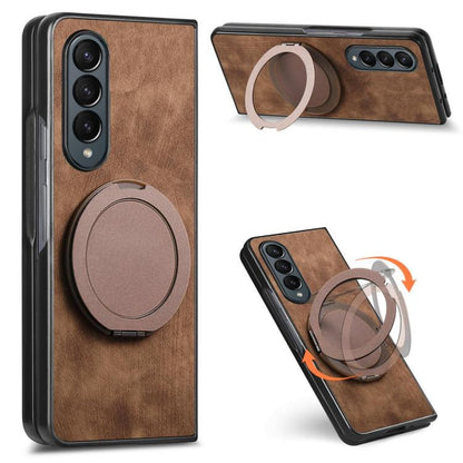 Retro Leather Rotation Round Holder Phone Case, For Galaxy Z Fold8 Ultra 5G, For Galaxy Z Fold7, For Galaxy Z Fold6, For Galaxy Z Fold5, For Galaxy Z Fold4
