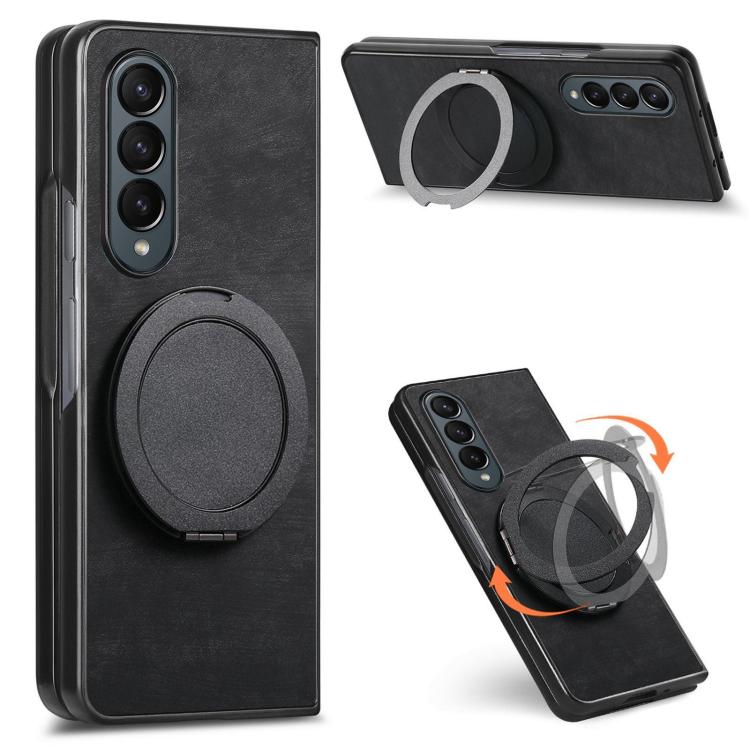 Retro Leather Rotation Round Holder Phone Case, For Galaxy Z Fold8 Ultra 5G, For Galaxy Z Fold7, For Galaxy Z Fold6, For Galaxy Z Fold5, For Galaxy Z Fold4