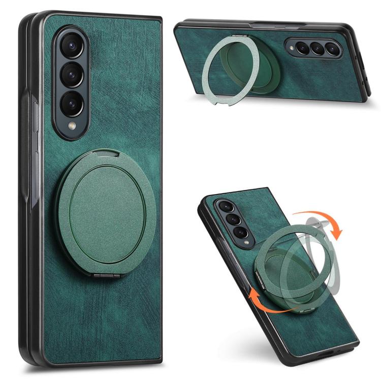 Retro Leather Rotation Round Holder Phone Case, For Galaxy Z Fold8 Ultra 5G, For Galaxy Z Fold7, For Galaxy Z Fold6, For Galaxy Z Fold5, For Galaxy Z Fold4