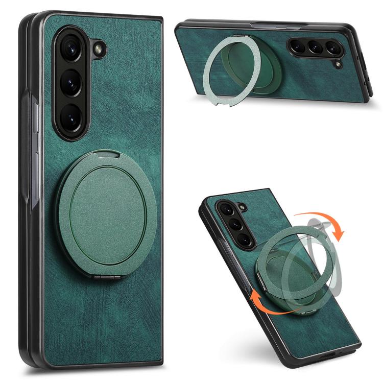 Retro Leather Rotation Round Holder Phone Case, For Galaxy Z Fold8 Ultra 5G, For Galaxy Z Fold7, For Galaxy Z Fold6, For Galaxy Z Fold5, For Galaxy Z Fold4