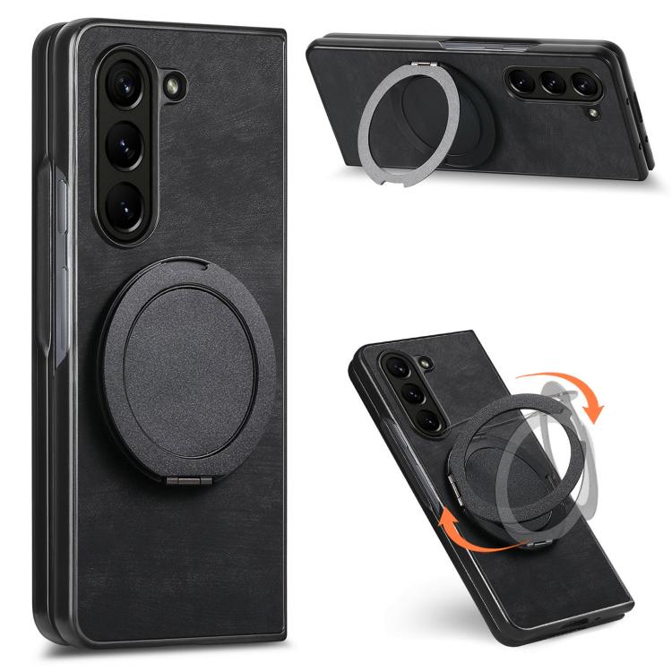 Retro Leather Rotation Round Holder Phone Case, For Galaxy Z Fold8 Ultra 5G, For Galaxy Z Fold7, For Galaxy Z Fold6, For Galaxy Z Fold5, For Galaxy Z Fold4