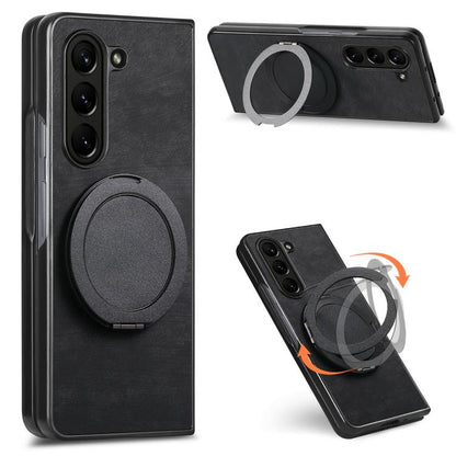 Retro Leather Rotation Round Holder Phone Case, For Galaxy Z Fold8 Ultra 5G, For Galaxy Z Fold7, For Galaxy Z Fold6, For Galaxy Z Fold5, For Galaxy Z Fold4