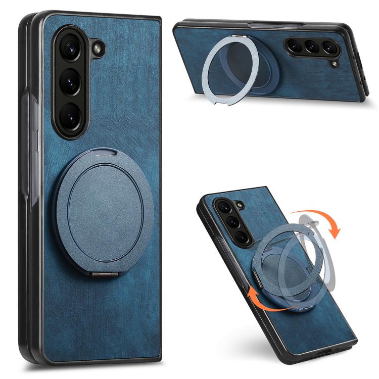 Retro Leather Rotation Round Holder Phone Case, For Galaxy Z Fold8 Ultra 5G, For Galaxy Z Fold7, For Galaxy Z Fold6, For Galaxy Z Fold5, For Galaxy Z Fold4