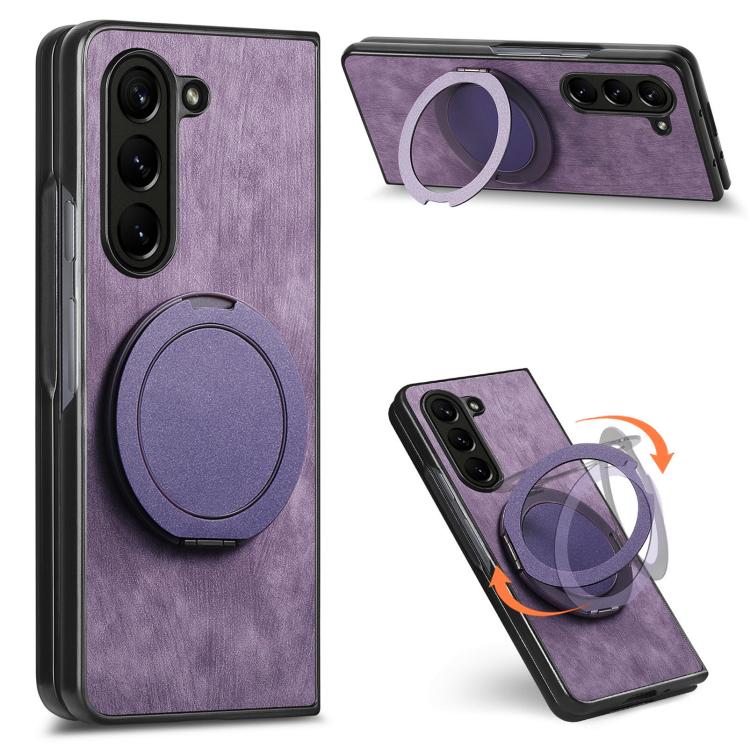 Retro Leather Rotation Round Holder Phone Case, For Galaxy Z Fold8 Ultra 5G, For Galaxy Z Fold7, For Galaxy Z Fold6, For Galaxy Z Fold5, For Galaxy Z Fold4