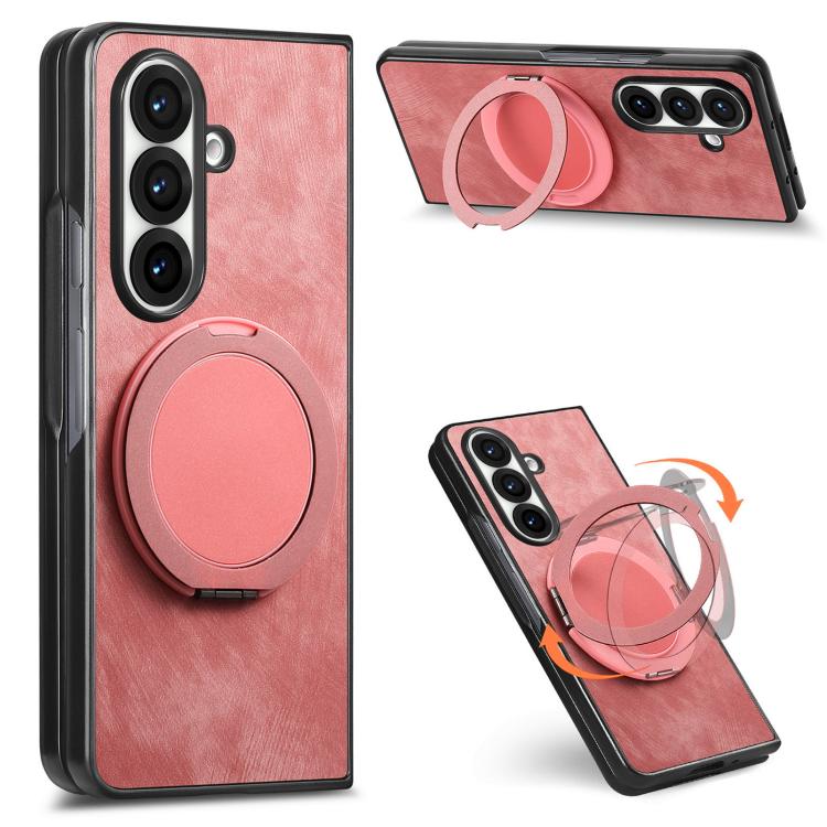 Retro Leather Rotation Round Holder Phone Case, For Galaxy Z Fold8 Ultra 5G, For Galaxy Z Fold7, For Galaxy Z Fold6, For Galaxy Z Fold5, For Galaxy Z Fold4