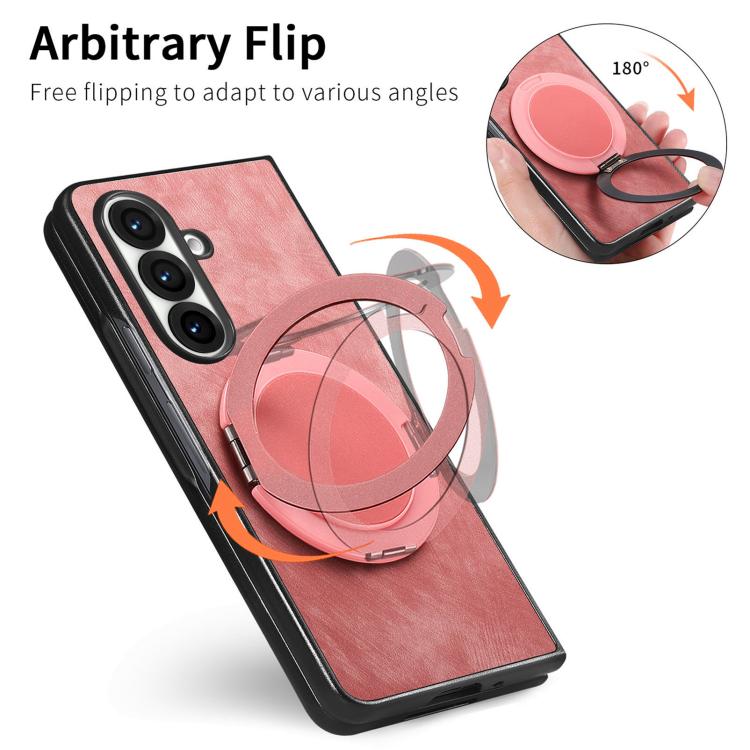 Retro Leather Rotation Round Holder Phone Case, For Galaxy Z Fold8 Ultra 5G, For Galaxy Z Fold7, For Galaxy Z Fold6, For Galaxy Z Fold5, For Galaxy Z Fold4