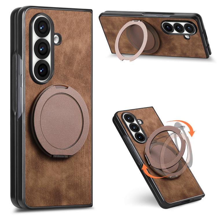 Retro Leather Rotation Round Holder Phone Case, For Galaxy Z Fold8 Ultra 5G, For Galaxy Z Fold7, For Galaxy Z Fold6, For Galaxy Z Fold5, For Galaxy Z Fold4