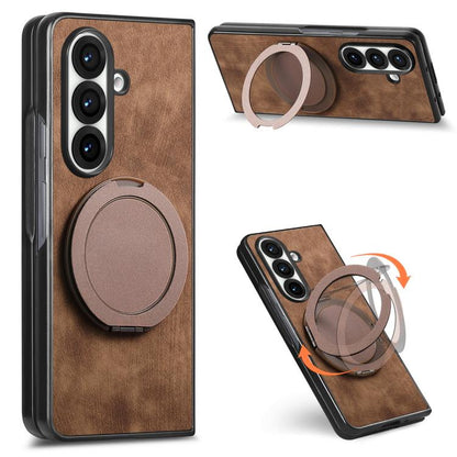 Retro Leather Rotation Round Holder Phone Case, For Galaxy Z Fold8 Ultra 5G, For Galaxy Z Fold7, For Galaxy Z Fold6, For Galaxy Z Fold5, For Galaxy Z Fold4