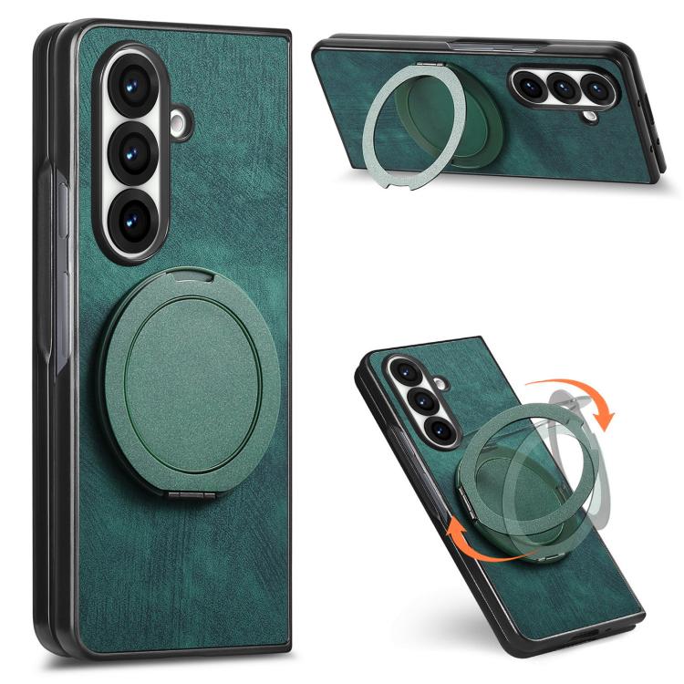 Retro Leather Rotation Round Holder Phone Case, For Galaxy Z Fold8 Ultra 5G, For Galaxy Z Fold7, For Galaxy Z Fold6, For Galaxy Z Fold5, For Galaxy Z Fold4