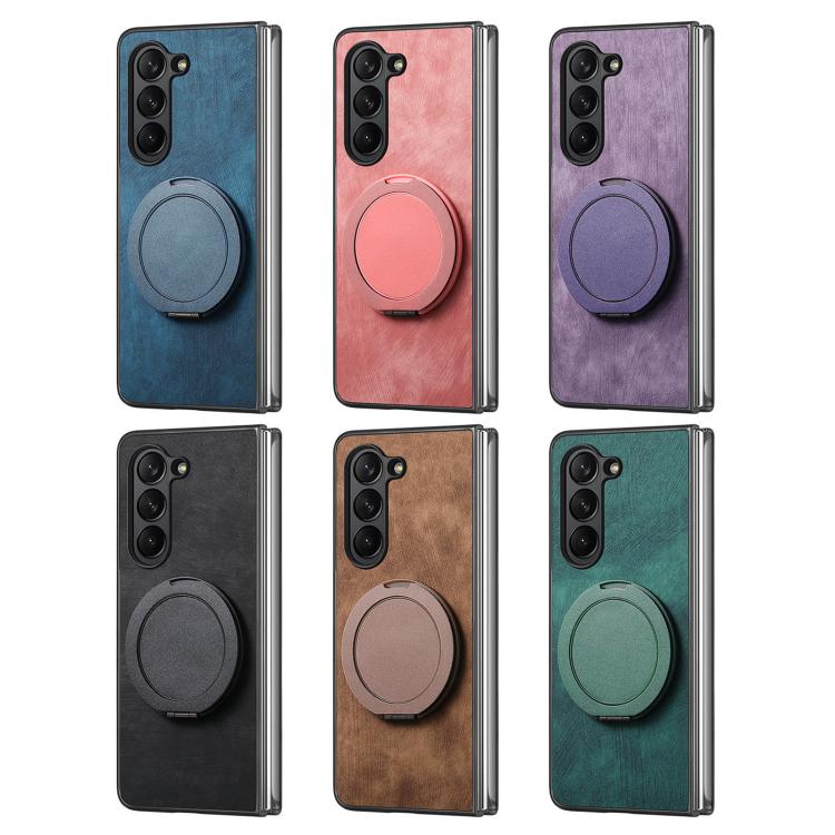 Retro Leather Rotation Round Holder Phone Case, For Galaxy Z Fold8 Ultra 5G, For Galaxy Z Fold7, For Galaxy Z Fold6, For Galaxy Z Fold5, For Galaxy Z Fold4