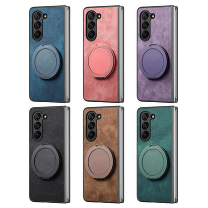 Retro Leather Rotation Round Holder Phone Case, For Galaxy Z Fold8 Ultra 5G, For Galaxy Z Fold7, For Galaxy Z Fold6, For Galaxy Z Fold5, For Galaxy Z Fold4