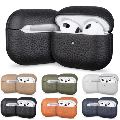 Litchi Grain Genuine Leather Earbuds Protective Case, For AirPods 4