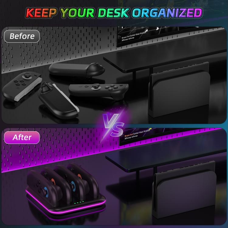 Game Handle 4 Seat Horizontal Charging Cradle With RGB Dazzling Lights, For Nintendo Switch 2
