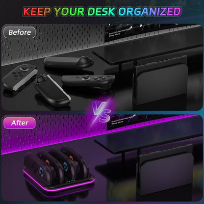 Game Handle 4 Seat Horizontal Charging Cradle With RGB Dazzling Lights, For Nintendo Switch 2