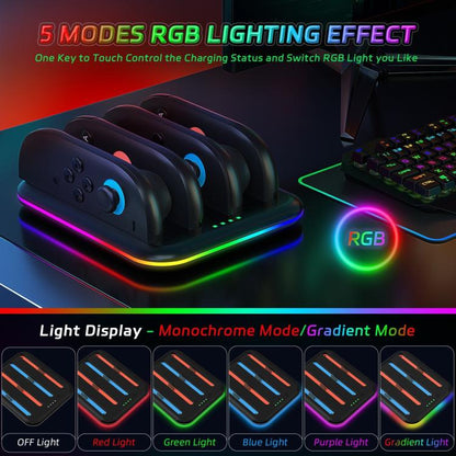 Game Handle 4 Seat Horizontal Charging Cradle With RGB Dazzling Lights, For Nintendo Switch 2