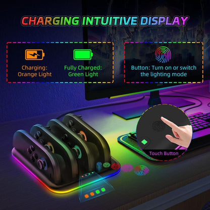 Game Handle 4 Seat Horizontal Charging Cradle With RGB Dazzling Lights, For Nintendo Switch 2
