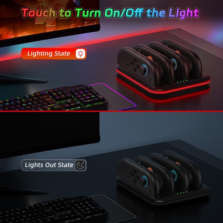Game Handle 4 Seat Horizontal Charging Cradle With RGB Dazzling Lights, For Nintendo Switch 2
