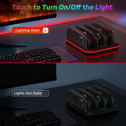 Game Handle 4 Seat Horizontal Charging Cradle With RGB Dazzling Lights, For Nintendo Switch 2