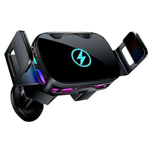SD23 With Ambient Light Car Navigation Air Vent Phone Holder 15W Wireless Charger, SD23 (Black), SD23 (Silver)