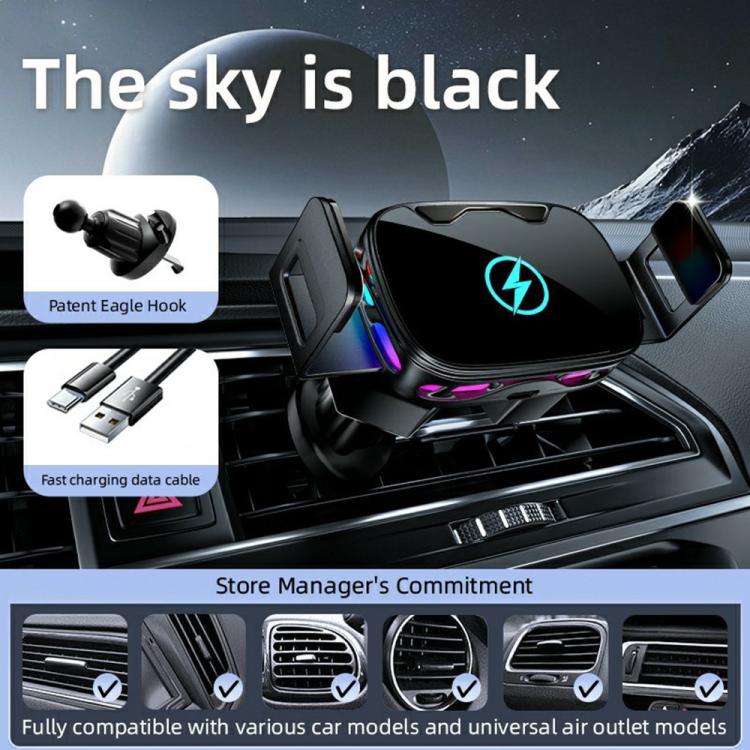 SD23 With Ambient Light Car Navigation Air Vent Phone Holder 15W Wireless Charger, SD23 (Black), SD23 (Silver)