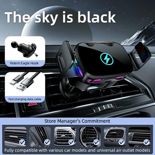 SD23 With Ambient Light Car Navigation Air Vent Phone Holder 15W Wireless Charger, SD23 (Black), SD23 (Silver)