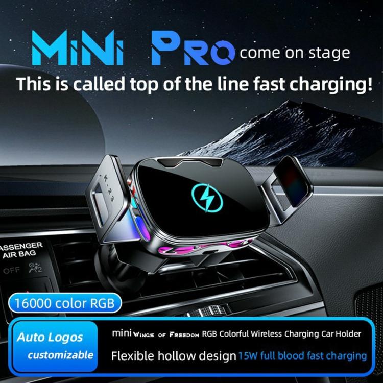 SD23 With Ambient Light Car Navigation Air Vent Phone Holder 15W Wireless Charger, SD23 (Black), SD23 (Silver)