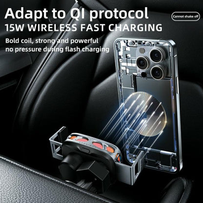 SD23 With Ambient Light Car Navigation Air Vent Phone Holder 15W Wireless Charger, SD23 (Black), SD23 (Silver)