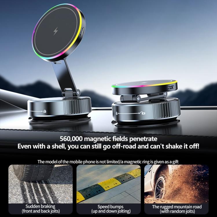 K3 With Colorful Light Rotating Magnetic Car Wireless Charging Vacuum Sucker Phone Stand, K3