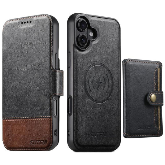 Suteni Q06S1 3-in-1 Splicing Detachable Wallet MagSafe Leather Phone Case, For iPhone 18, For iPhone 18 Pro, For iPhone 18 Pro Max, For iPhone 17 Pro Max, For iPhone 17 Pro, For iPhone 17, For iPhone Air, For iPhone 16 Pro Max, For iPhone 16 Pro       ...