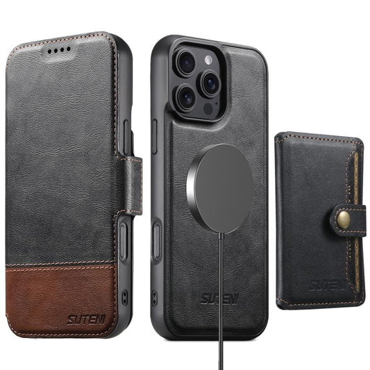 Suteni Q06S1 3-in-1 Splicing Detachable Wallet MagSafe Leather Phone Case, For iPhone 18, For iPhone 18 Pro, For iPhone 18 Pro Max, For iPhone 17 Pro Max, For iPhone 17 Pro, For iPhone 17, For iPhone Air, For iPhone 16 Pro Max, For iPhone 16 Pro       ...