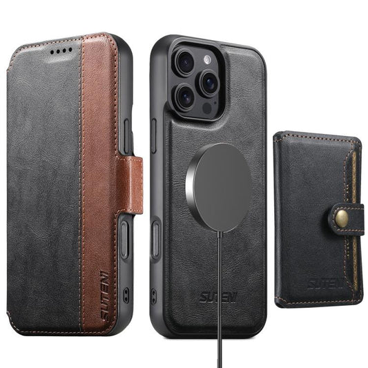 Suteni Q07S1 3-in-1 Detachable Wallet MagSafe Splicing Leather Phone Case, For iPhone 17 Pro Max, For iPhone 17 Pro, For iPhone 17, For iPhone Air, For iPhone 16 Pro Max, For iPhone 16 Pro, For iPhone 16 Plus, For iPhone 16, For iPhone 15 Pro Max      ...