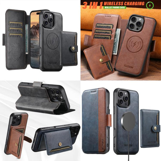 Suteni Q07S1 3-in-1 Detachable Wallet MagSafe Splicing Leather Phone Case, For iPhone 16 Pro Max, For iPhone 16 Pro, For iPhone 16 Plus, For iPhone 16, For iPhone 15 Pro Max, For iPhone 15 Pro, For iPhone 15 Plus, For iPhone 15, For iPhone 14 Plus�����...