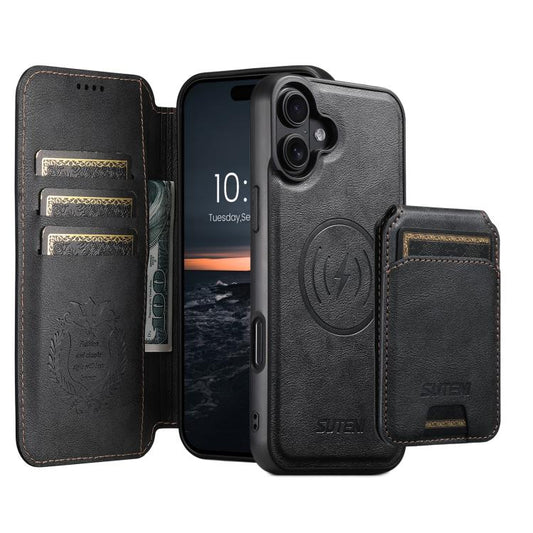 Suteni Q05S2 3-in-1 Detachable Vertical Flip Wallet MagSafe Leather Phone Case, For iPhone 18, For iPhone 18 Pro, For iPhone 18 Pro Max, For iPhone 17 Pro Max, For iPhone 17 Pro, For iPhone 17, For iPhone Air, For iPhone 16 Pro Max, For iPhone 16 Pro