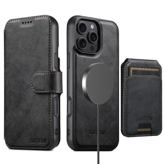 Suteni Q05S2 3-in-1 Detachable Vertical Flip Wallet MagSafe Leather Phone Case, For iPhone 18, For iPhone 18 Pro, For iPhone 18 Pro Max, For iPhone 17 Pro Max, For iPhone 17 Pro, For iPhone 17, For iPhone Air, For iPhone 16 Pro Max, For iPhone 16 Pro  ...