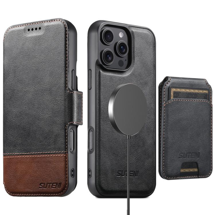 Suteni Q06S2 3-in-1 Detachable Vertical Flip Wallet MagSafe Splicing Leather Phone Case, For iPhone 18 Pro, For iPhone 18 Pro Max, For iPhone 17 Pro Max, For iPhone 17 Pro, For iPhone 17, For iPhone Air, For iPhone 16 Pro Max, For iPhone 16 Pro        ...