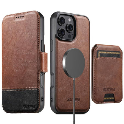 Suteni Q06S2 3-in-1 Detachable Vertical Flip Wallet MagSafe Splicing Leather Phone Case, For iPhone 18, For iPhone 18 Pro, For iPhone 18 Pro Max, For iPhone 17 Pro Max, For iPhone 17 Pro, For iPhone 17, For iPhone Air, For iPhone 16 Pro Max            ...