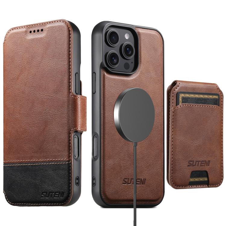 Suteni Q06S2 3-in-1 Detachable Vertical Flip Wallet MagSafe Splicing Leather Phone Case, For iPhone 18, For iPhone 18 Pro, For iPhone 18 Pro Max, For iPhone 17 Pro Max, For iPhone 17 Pro, For iPhone 17, For iPhone Air, For iPhone 16 Pro Max            ...