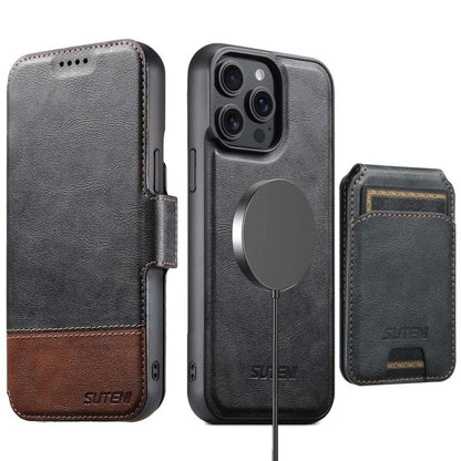 Suteni Q06S2 3-in-1 Detachable Vertical Flip Wallet MagSafe Splicing Leather Phone Case, For iPhone 18, For iPhone 18 Pro, For iPhone 18 Pro Max, For iPhone 17 Pro Max, For iPhone 17 Pro, For iPhone 17, For iPhone Air, For iPhone 16 Pro Max            ...