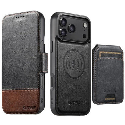 Suteni Q06S2 3-in-1 Detachable Vertical Flip Wallet MagSafe Splicing Leather Phone Case, For iPhone 18 Pro, For iPhone 18 Pro Max, For iPhone 17 Pro Max, For iPhone 17 Pro, For iPhone 17, For iPhone Air, For iPhone 16 Pro Max, For iPhone 16 Pro        ...