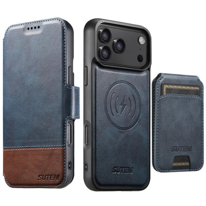 Suteni Q06S2 3-in-1 Detachable Vertical Flip Wallet MagSafe Splicing Leather Phone Case, For iPhone 18 Pro, For iPhone 18 Pro Max, For iPhone 17 Pro Max, For iPhone 17 Pro, For iPhone 17, For iPhone Air, For iPhone 16 Pro Max, For iPhone 16 Pro        ...