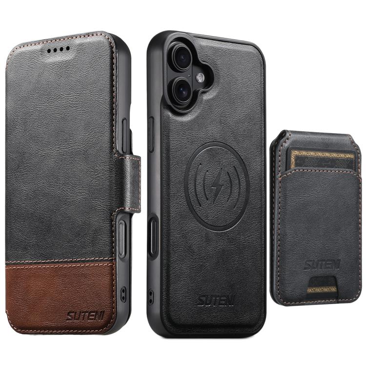 Suteni Q06S2 3-in-1 Detachable Vertical Flip Wallet MagSafe Splicing Leather Phone Case, For iPhone 18 Pro, For iPhone 18 Pro Max, For iPhone 17 Pro Max, For iPhone 17 Pro, For iPhone 17, For iPhone Air, For iPhone 16 Pro Max, For iPhone 16 Pro        ...